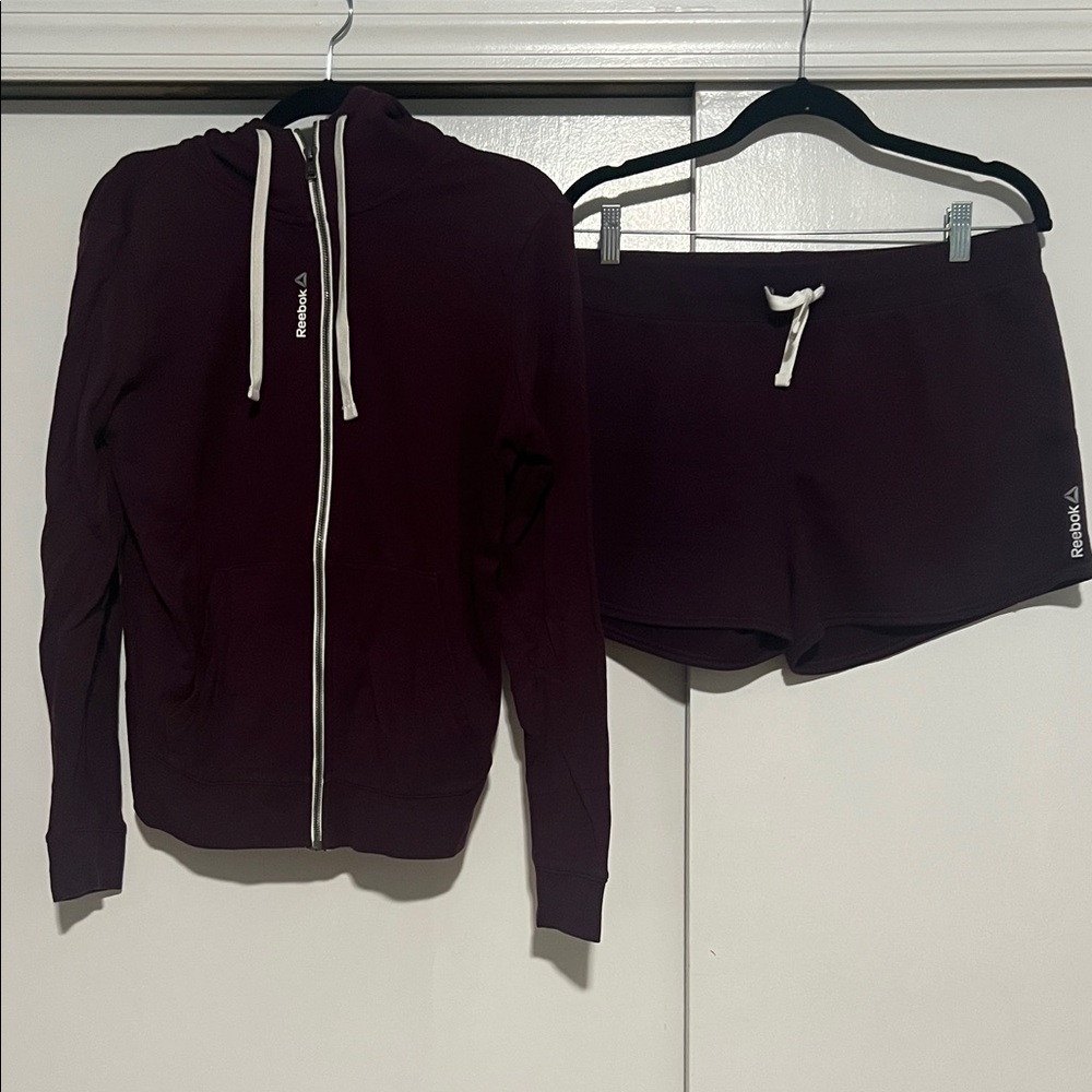 Reebok Women's Purple Athletic Shorts & Zip Up Hoodie
